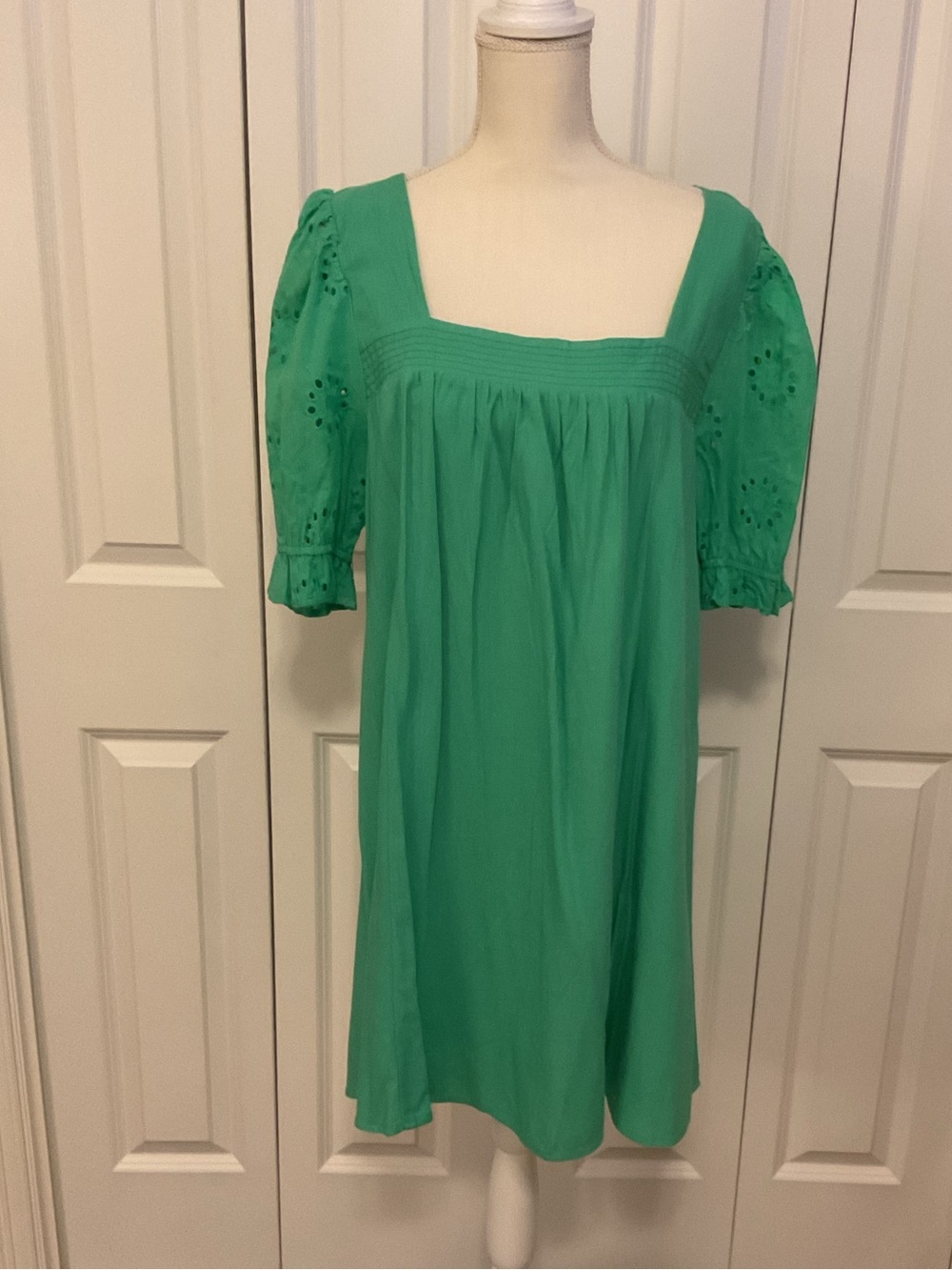 Umgee Emerald Green Square-Neck Eyelet Puff-Sleeve Dress NWT Size Large